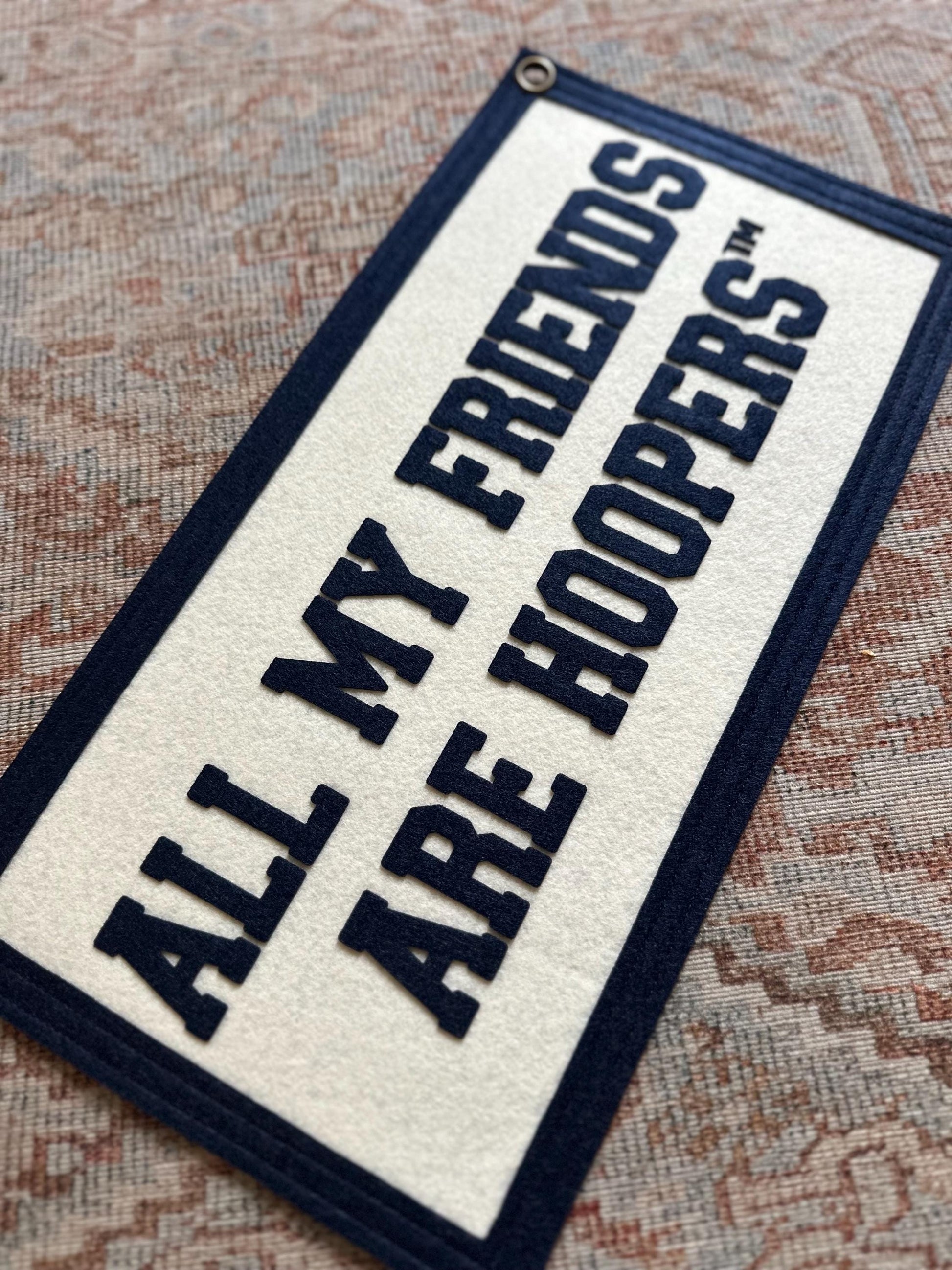 CUSTOM felt rectangle banner with sewn border, choose your own words, vintage wall hanging, felt pennant gift for gallery wall
