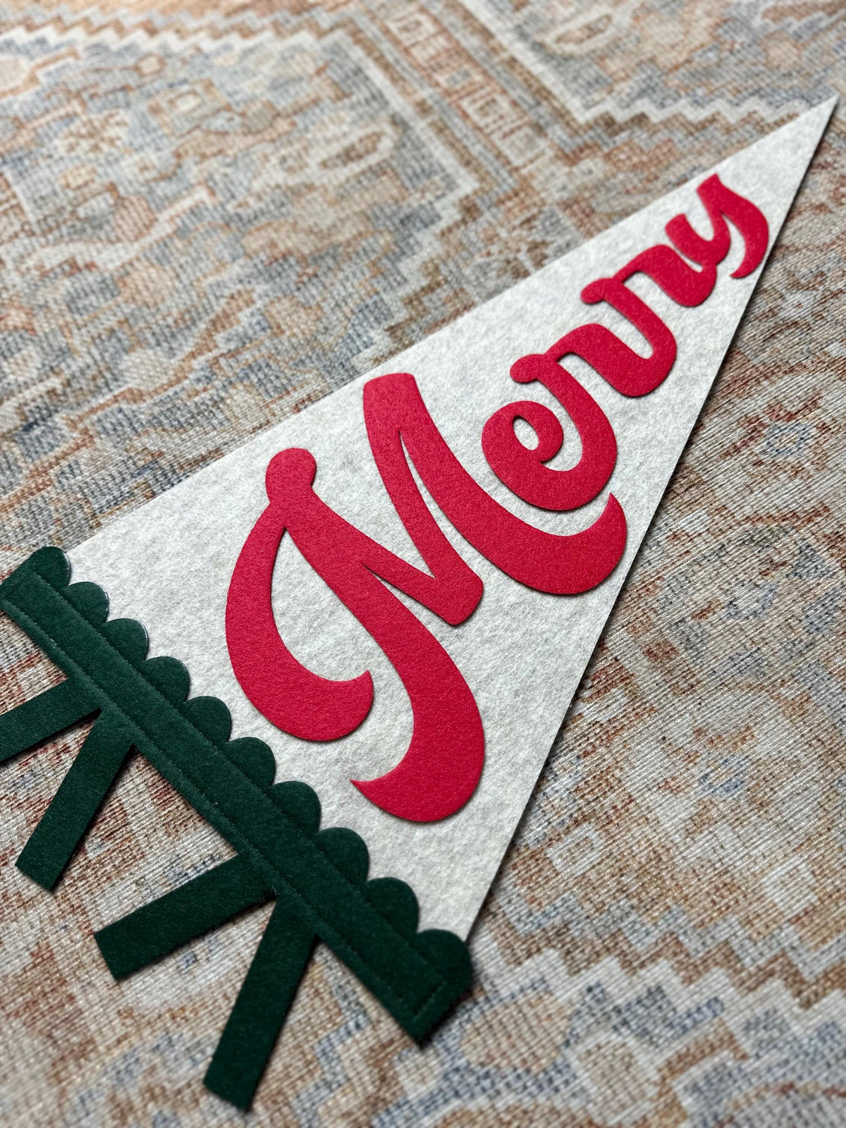 Merry with bow Christmas felt banner