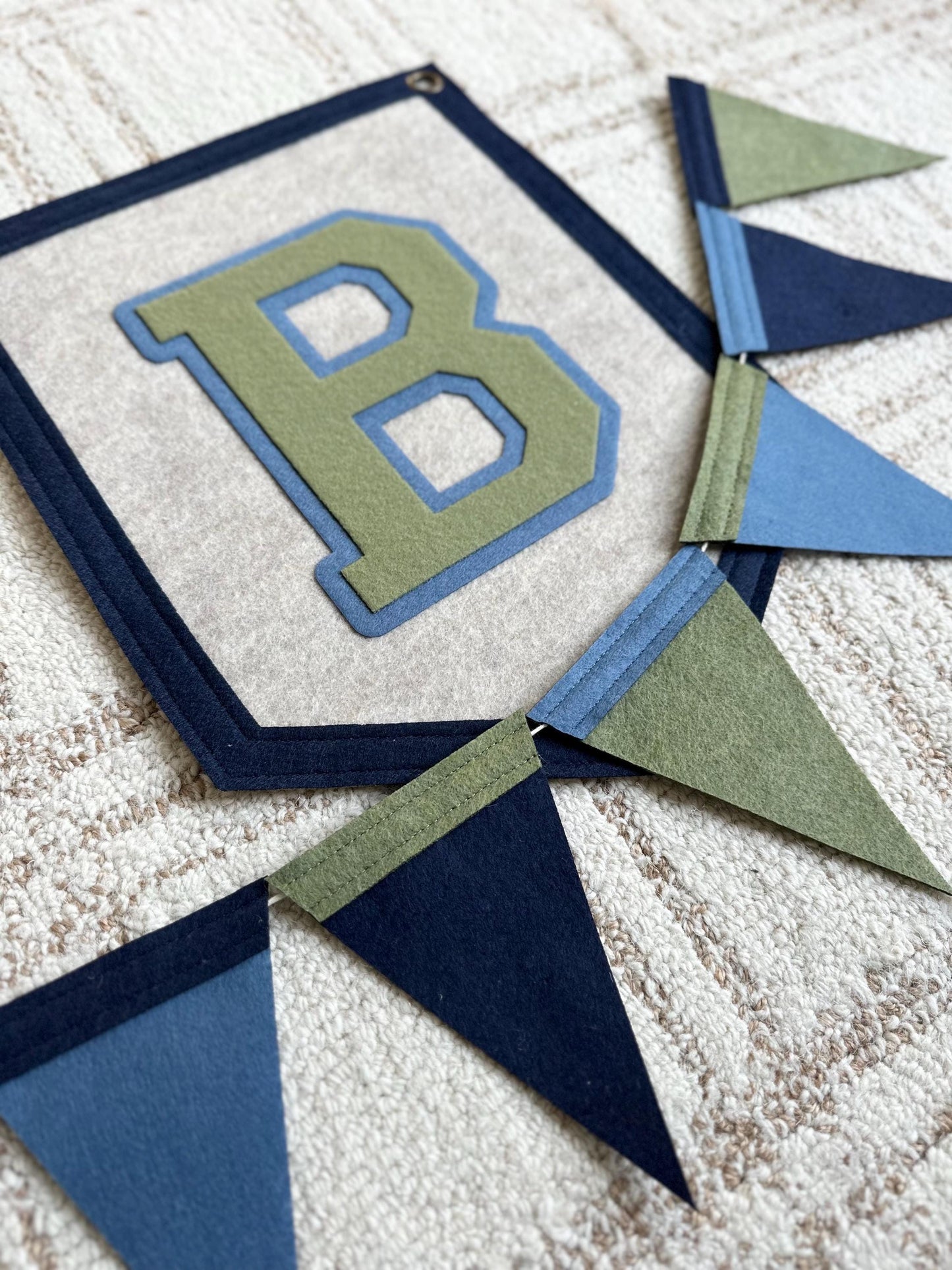 Custom initial pennant, personalized baby gift, neutral nursery decor, personalized baby flag for kids room