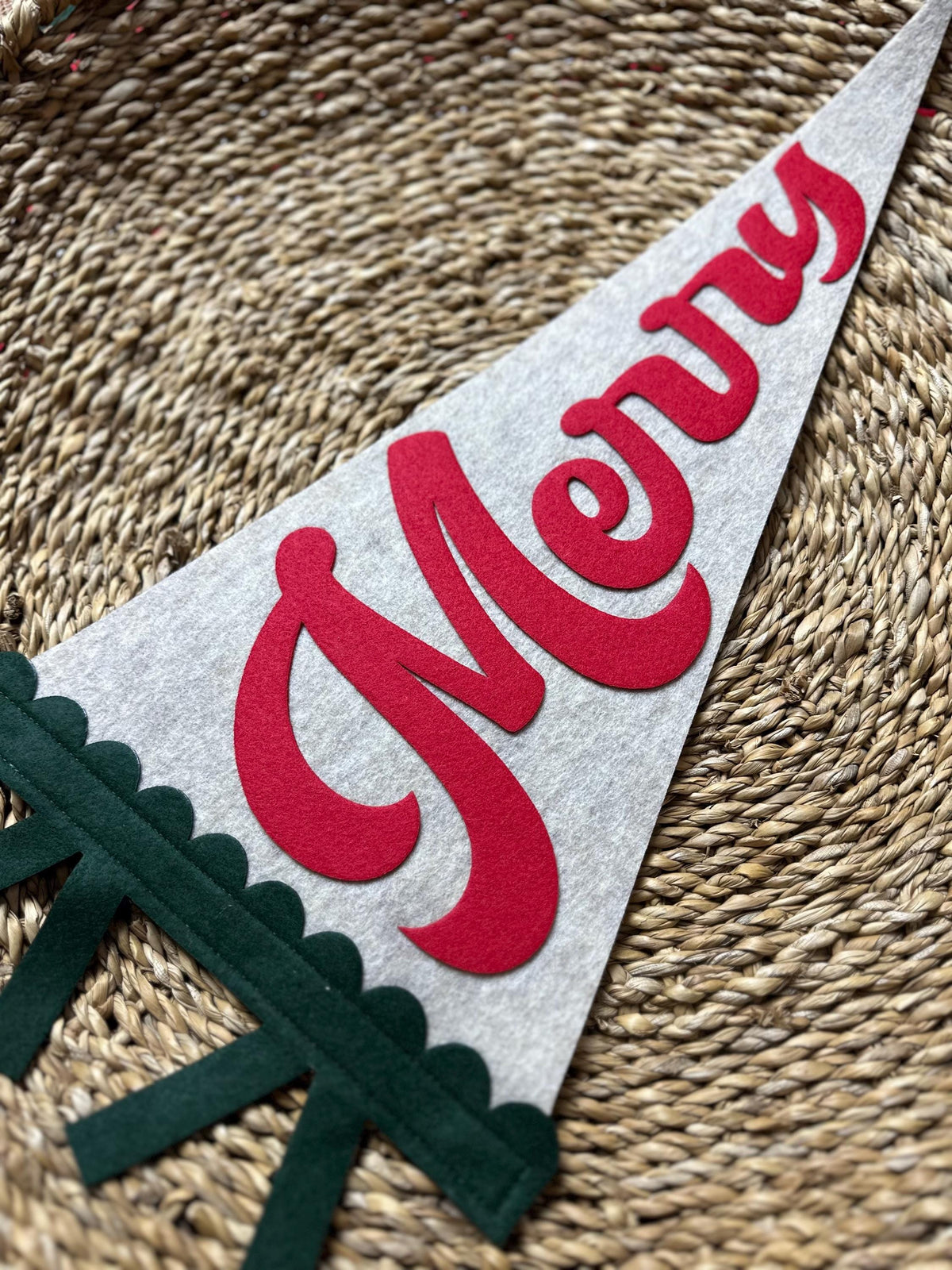 Merry with bow Christmas felt banner